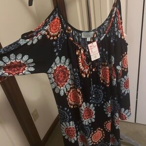 Floral Cold Shoulder dress- navy blue with beautiful flowers